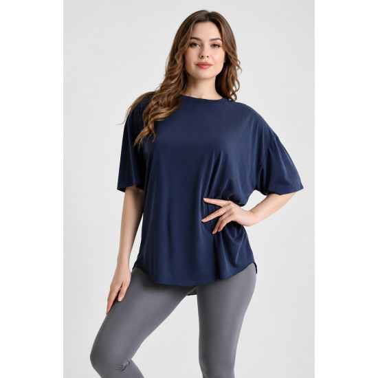 Kadın Lacivert Oversize Basic Tişört - Dökümlü Salaş Kesim Bisiklet Yaka T-Shirt (TENSEL KUMAŞ) (STANDART BEDEN) Kadın Lacivert Oversize Basic Tişört - Dökümlü Salaş Kesim Bisiklet Yaka T-Shirt (TENSEL KUMAŞ) (STANDART BEDEN)