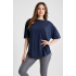 Kadın Lacivert Oversize Basic Tişört - Dökümlü Salaş Kesim Bisiklet Yaka T-Shirt  (TENSEL KUMAŞ) (STANDART BEDEN)