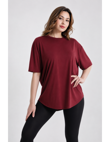 Kadın Bordo Oversize Basic Tişört - Dökümlü Salaş Kesim Bisiklet Yaka T-Shirt (TENSEL KUMAŞ) (STANDART BEDEN) Kadın Bordo Oversize Basic Tişört - Dökümlü Salaş Kesim Bisiklet Yaka T-Shirt (TENSEL KUMAŞ) (STANDART BEDEN)