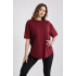 Kadın Bordo Oversize Basic Tişört - Dökümlü Salaş Kesim Bisiklet Yaka T-Shirt  (TENSEL KUMAŞ) (STANDART BEDEN)