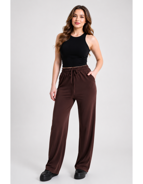 Kadın Kahverengi Bol Paça Spor Pantolon - Beli Lastikli ve İpli Geniş Paça Rahat Pantolon Kadın Kahverengi Bol Paça Spor Pantolon - Beli Lastikli ve İpli Geniş Paça Rahat Pantolon