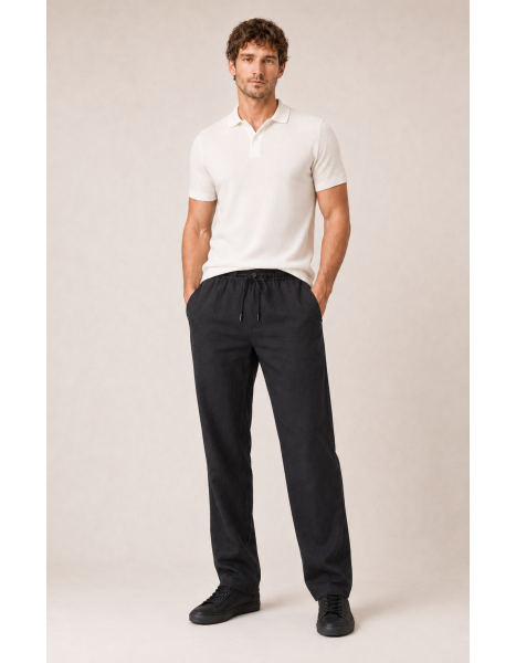 Relaxed Fit Bağcıklı Keten Pantolon - Antrasit