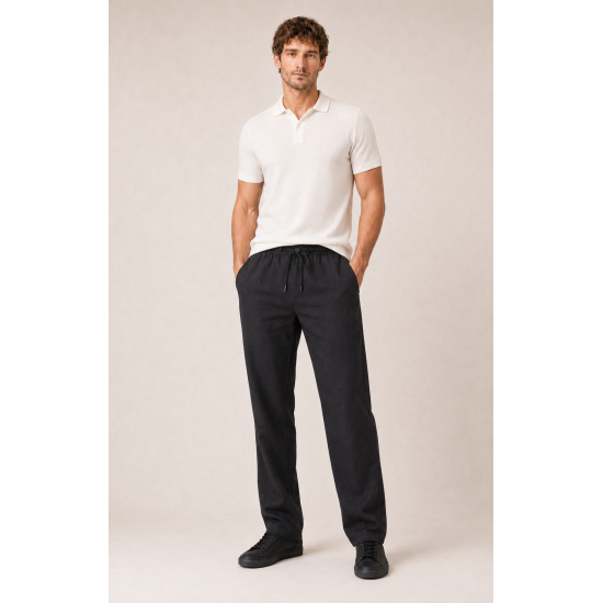 Relaxed Fit Bağcıklı Keten Pantolon - Antrasit Relaxed Fit Bağcıklı Keten Pantolon - Antrasit