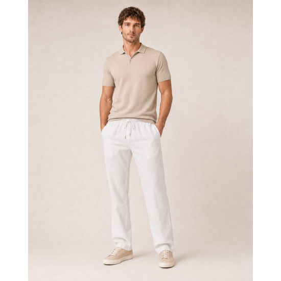 Relaxed Fit Bağcıklı Keten Pantolon - Beyaz Relaxed Fit Bağcıklı Keten Pantolon - Beyaz