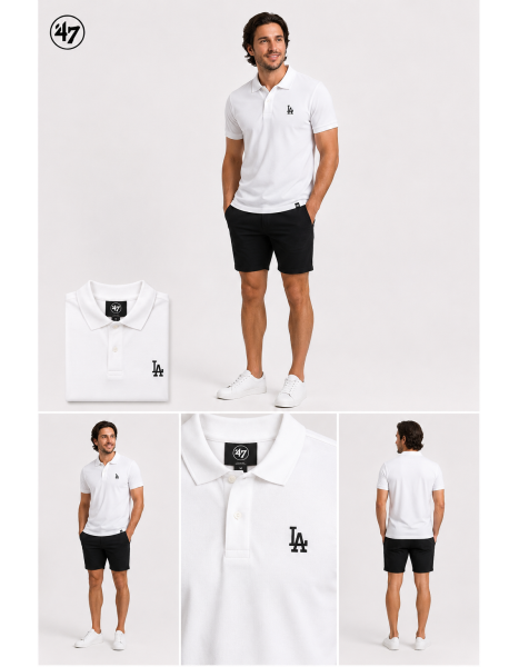 Beyaz Los Angeles Polo Yaka Kısa Kollu Erkek T-Shirt - '47 Style Beyaz Los Angeles Polo Yaka Kısa Kollu Erkek T-Shirt - '47 Style