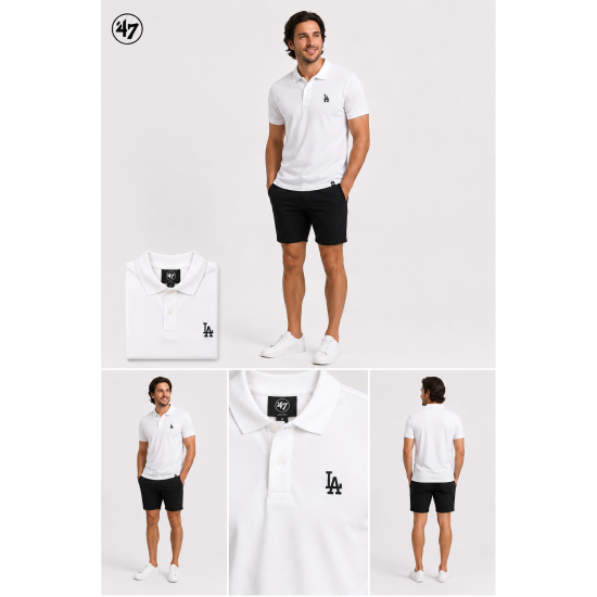 Beyaz Los Angeles Polo Yaka Kısa Kollu Erkek T-Shirt - '47 Style Beyaz Los Angeles Polo Yaka Kısa Kollu Erkek T-Shirt - '47 Style
