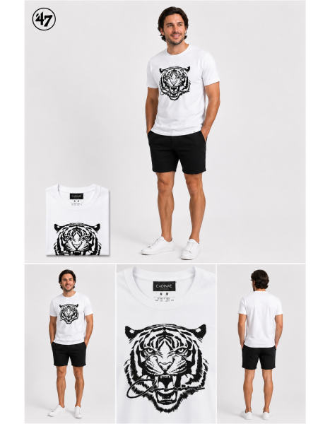Beyaz Tiger Logolu Kısa Kollu Erkek T-Shirt - Closure Streetwear Beyaz Tiger Logolu Kısa Kollu Erkek T-Shirt - Closure Streetwear