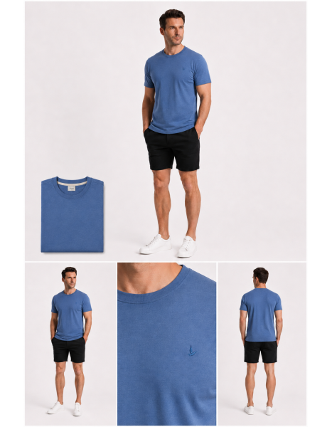 CLUB Erkek Petrol Mavisi Nakış Logolu Bisiklet Yaka T-Shirt CLUB Erkek Petrol Mavisi Nakış Logolu Bisiklet Yaka T-Shirt