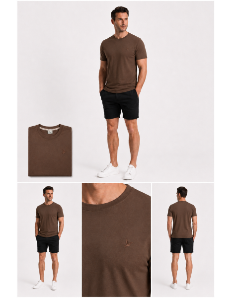 CLUB Erkek Kahverengi Nakış Logolu Bisiklet Yaka T-Shirt CLUB Erkek Kahverengi Nakış Logolu Bisiklet Yaka T-Shirt