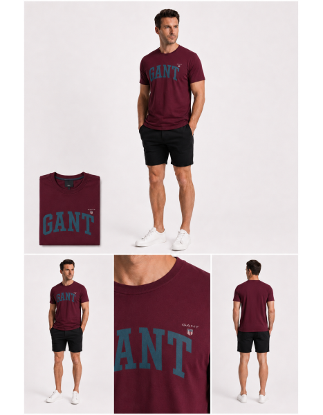 Gant Kolej Tarzı Logo Baskılı Erkek Bisiklet Yaka Tişört - Bordo Gant Kolej Tarzı Logo Baskılı Erkek Bisiklet Yaka Tişört - Bordo