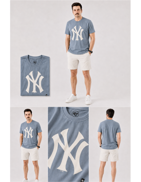 '47 Brand New York Yankees Baskılı İndigo Mavi / Kot Mavi Erkek T-Shirt '47 Brand New York Yankees Baskılı İndigo Mavi / Kot Mavi Erkek T-Shirt