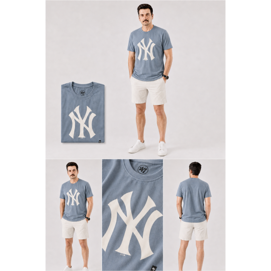 '47 Brand New York Yankees Baskılı İndigo Mavi / Kot Mavi Erkek T-Shirt '47 Brand New York Yankees Baskılı İndigo Mavi / Kot Mavi Erkek T-Shirt