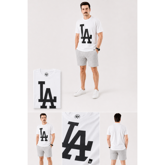 '47 Brand Los Angeles Dodgers Baskılı Beyaz Erkek T-Shirt '47 Brand Los Angeles Dodgers Baskılı Beyaz Erkek T-Shirt