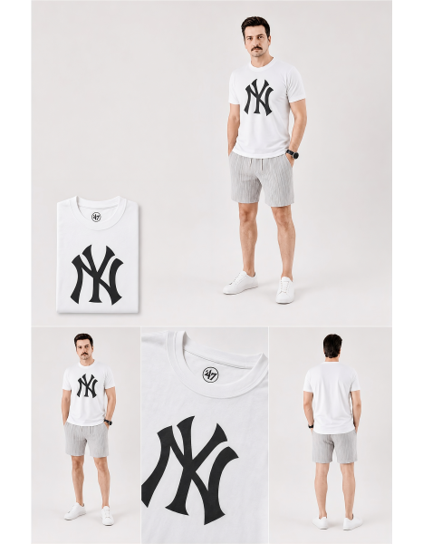 '47 Brand New York Yankees Baskılı Beyaz Erkek T-Shirt '47 Brand New York Yankees Baskılı Beyaz Erkek T-Shirt