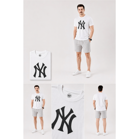 '47 Brand New York Yankees Baskılı Beyaz Erkek T-Shirt '47 Brand New York Yankees Baskılı Beyaz Erkek T-Shirt
