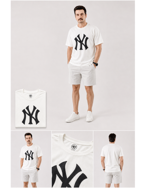 '47 Brand New York Yankees Baskılı Ekru Erkek T-Shirt '47 Brand New York Yankees Baskılı Ekru Erkek T-Shirt