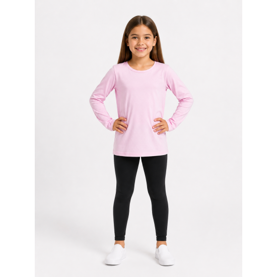 Açık Pembe Bisiklet Yaka Kız Çocuk Uzun Kollu Tişört Açık Pembe Bisiklet Yaka Kız Çocuk Uzun Kollu Tişört