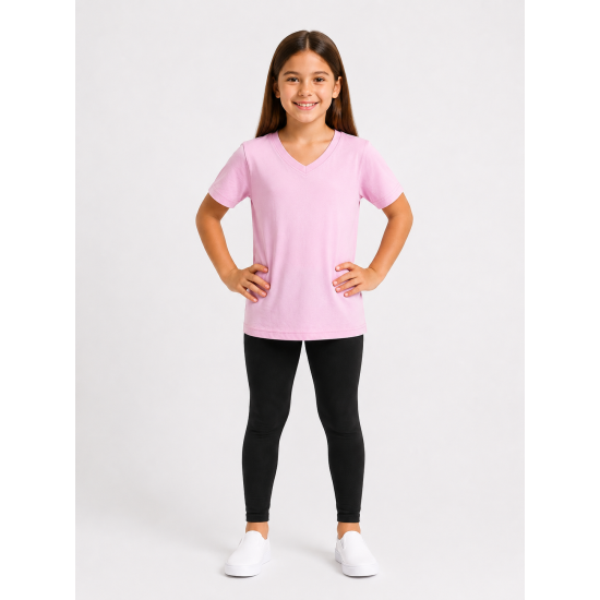 Açık Pembe V Yaka Kız Çocuk Temel Tişört Açık Pembe V Yaka Kız Çocuk Temel Tişört