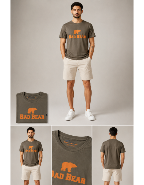 Bad Bear Men's Iconic Logo Bisiklet Yaka Erkek Tişört – Vizon / Haki