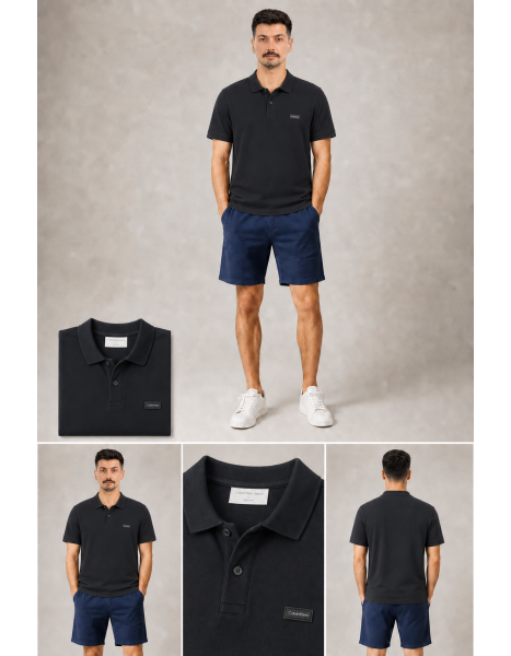 Calvin Klein Göğüs Arma Detaylı Siyah Polo Yaka T-Shirt