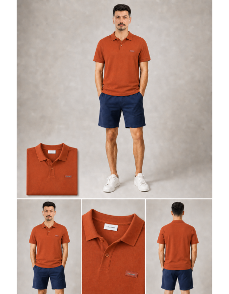 Calvin Klein Patch Logolu Kiremit Rengi Polo Yaka T-Shirt Calvin Klein Patch Logolu Kiremit Rengi Polo Yaka T-Shirt