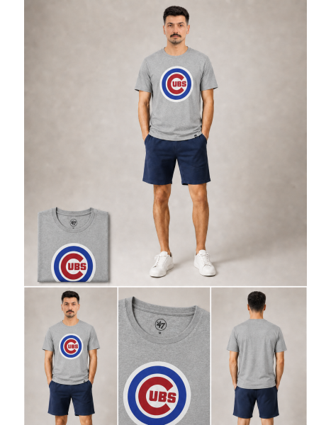 Chicago Cubs Logolu Gri Melanj T-Shirt Chicago Cubs Logolu Gri Melanj T-Shirt