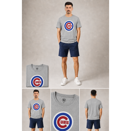 Chicago Cubs Logolu Gri Melanj T-Shirt Chicago Cubs Logolu Gri Melanj T-Shirt
