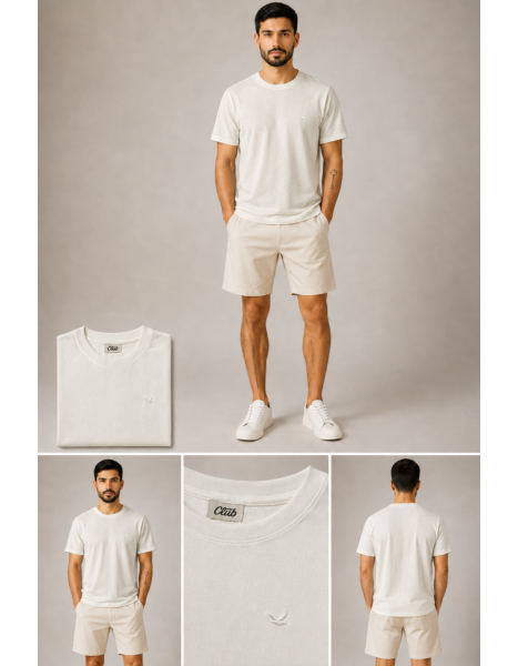 CLUB Erkek Kırık Beyaz / Krem Havlu Dokulu Basic T-Shirt CLUB Erkek Kırık Beyaz / Krem Havlu Dokulu Basic T-Shirt