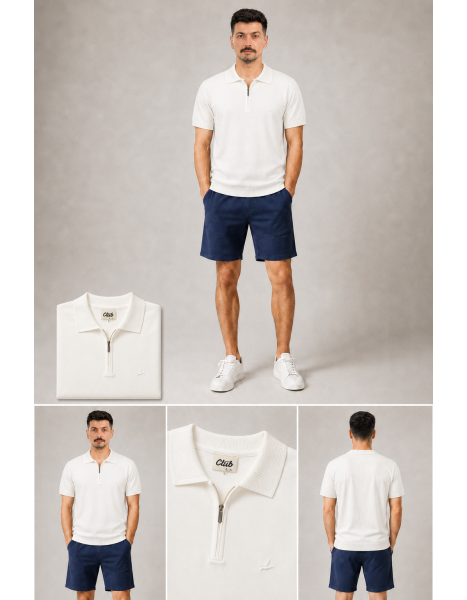 Club Juell Fermuarlı Yaka Triko Ekru / Beyaz Polo Yaka T-Shirt Club Juell Fermuarlı Yaka Triko Ekru / Beyaz Polo Yaka T-Shirt