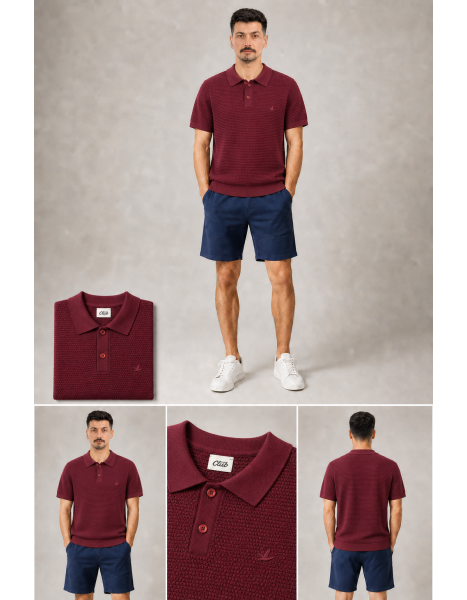 Club Juell Petek Dokulu Triko Bordo Polo Yaka T-Shirt Club Juell Petek Dokulu Triko Bordo Polo Yaka T-Shirt