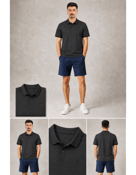 Clup Minimal Logolu Kırçıllı Antrasit Polo Yaka T-Shirt Clup Minimal Logolu Kırçıllı Antrasit Polo Yaka T-Shirt