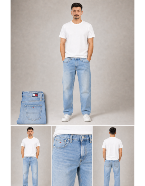 Erkek Açık Mavi Straight Fit Jean Pantolon - Tmmy Jeans Erkek Açık Mavi Straight Fit Jean Pantolon - Tmmy Jeans