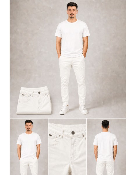 Erkek Beyaz Slim Fit Jean Pantolon