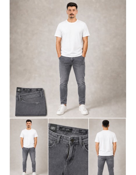 Erkek Gri Slim-Fit Kot Pantolon - Lof Jeans Erkek Gri Slim-Fit Kot Pantolon - Lof Jeans