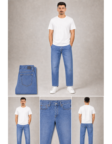 Erkek / Kesik Mavi Relaxed Straight Jean Pantolon Erkek / Kesik Mavi Relaxed Straight Jean Pantolon