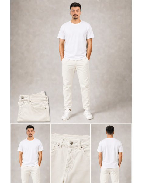 Erkek Krem / Ekru Slim Fit Denim Pantolon (NETWRK)
