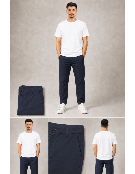 Erkek Lacivert Chino (Keten-Pamuk Karışımlı) Pantolon