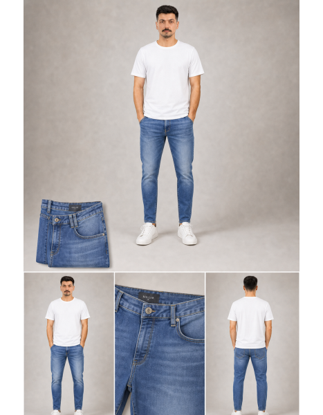 Erkek Mavi Slim Fit Jean Pantolon - Kollar Clothing