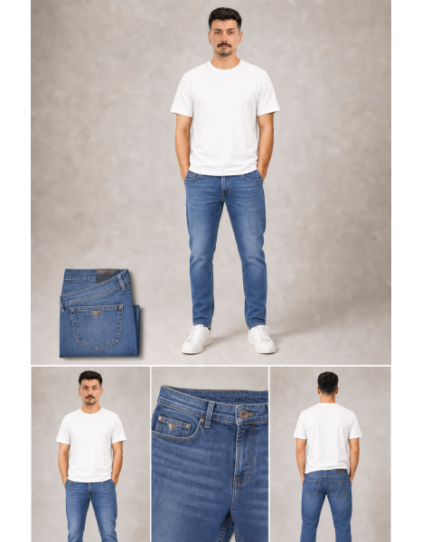 Erkek Mavi Üçgen Metal Logolu Slim Fit Jean Pantolon Erkek Mavi Üçgen Metal Logolu Slim Fit Jean Pantolon