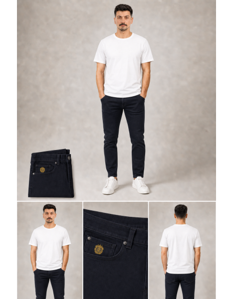 Erkek Siyah/Koyu Lacivert Gold Logolu Slim Fit Jean Pantolon Erkek Siyah/Koyu Lacivert Gold Logolu Slim Fit Jean Pantolon