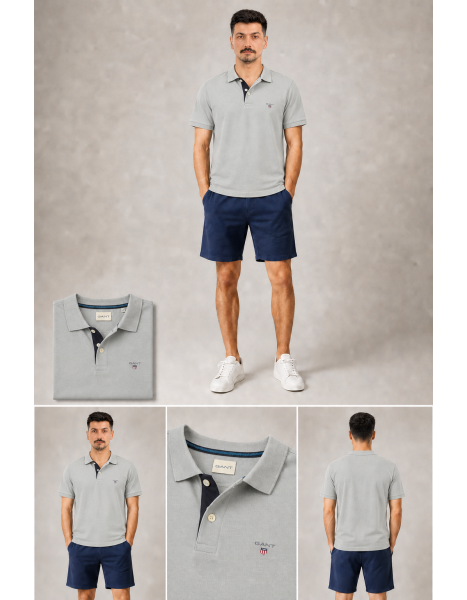 Gant Yaka İçi Lacivert Detaylı Gri Melanj Polo Yaka T-Shirt Gant Yaka İçi Lacivert Detaylı Gri Melanj Polo Yaka T-Shirt