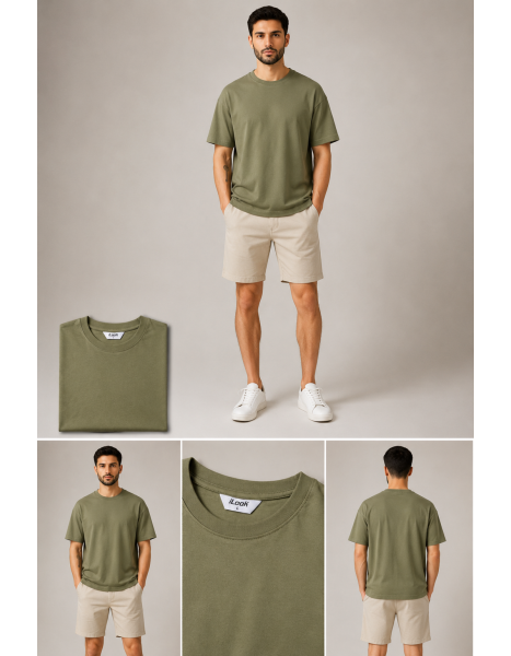 Look Men's Basic Solid Oversize Bisiklet Yaka Erkek Tişört – Haki Look Men's Basic Solid Oversize Bisiklet Yaka Erkek Tişört – Haki