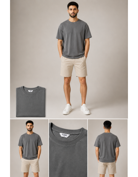 Look Men's Basic Solid Oversize Bisiklet Yaka Erkek Tişört – Mineral Gri Look Men's Basic Solid Oversize Bisiklet Yaka Erkek Tişört – Mineral Gri