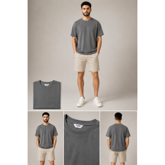 Look Men's Basic Solid Oversize Bisiklet Yaka Erkek Tişört – Mineral Gri Look Men's Basic Solid Oversize Bisiklet Yaka Erkek Tişört – Mineral Gri