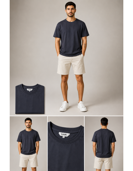 Look Men's Basic Solid Oversize Bisiklet Yaka Erkek Tişört – Siyah Look Men's Basic Solid Oversize Bisiklet Yaka Erkek Tişört – Siyah