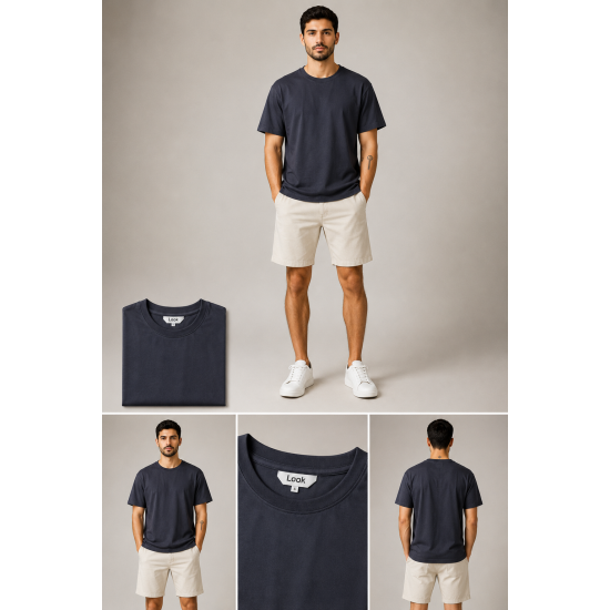 Look Men's Basic Solid Oversize Bisiklet Yaka Erkek Tişört – Siyah Look Men's Basic Solid Oversize Bisiklet Yaka Erkek Tişört – Siyah
