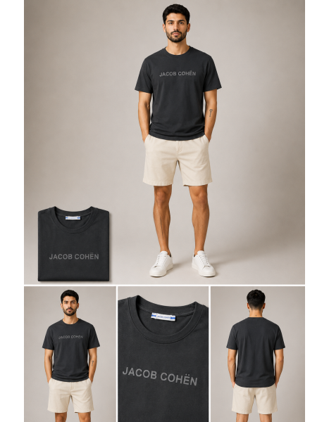 Jacob Cohén Unisex Füme Logo Baskılı Oversize Tişört Jacob Cohén Unisex Füme Logo Baskılı Oversize Tişört