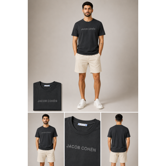 Jacob Cohén Unisex Füme Logo Baskılı Oversize Tişört Jacob Cohén Unisex Füme Logo Baskılı Oversize Tişört