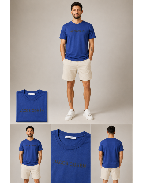 Jacob Cohén Unisex Saks Mavisi Logo Baskılı Oversize Tişört Jacob Cohén Unisex Saks Mavisi Logo Baskılı Oversize Tişört