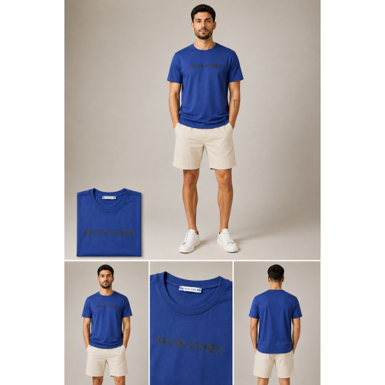 Jacob Cohén Unisex Saks Mavisi Logo Baskılı Oversize Tişört Jacob Cohén Unisex Saks Mavisi Logo Baskılı Oversize Tişört